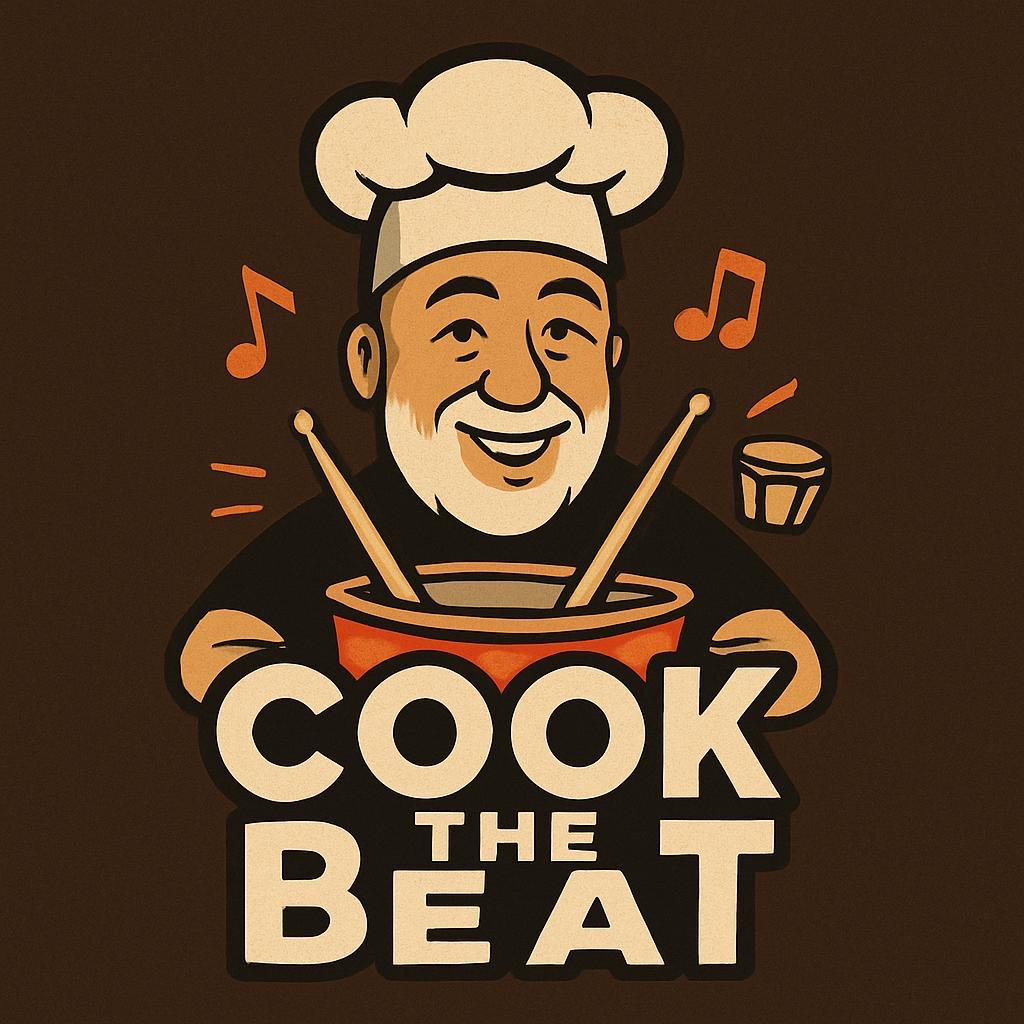 Cook the Beat Logo – Koch mit Kochmütze und Drumsticks