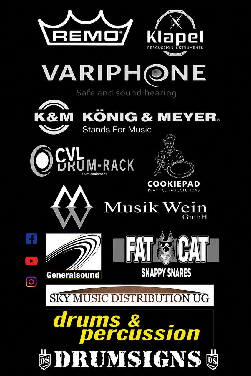 Tony Liotta endorsement partners: Remo, Klapel Percussion Instruments, Variphone, König & Meyer, CVL Drum-Rack, Cookiepad Practice Pad Solutions, Musik Wein GmbH, Generalsound, Fat Cat Snappy Snares, Sky Music Distribution UG, Drums & Percussion, Drumsigns.